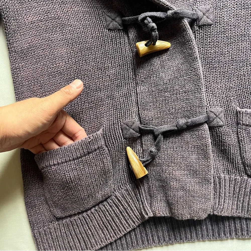 MARGARET O’LEARY plum pale purple chunky‎ knit toggle button up shawl cardigan